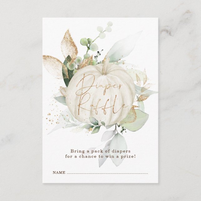 Cartão De Informações Elegante Queda Pumpkin Verde Fralda Dourada Raffle (Frente)