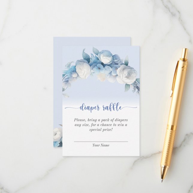 Cartão De Informações Elegante Raffle Fralda Floral Azul Dusty (Frente/Verso In Situ)