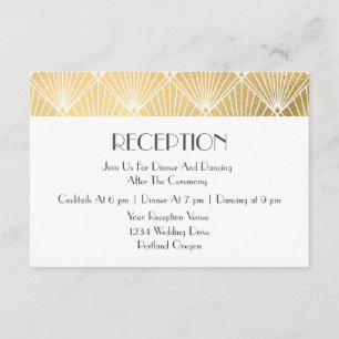 Cartão De Informações Elegante Recepção de Casamento Art Déco Dourado Ga