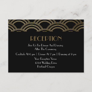 Cartão De Informações Elegante Recepção de Casamento Art Déco Dourado Ga