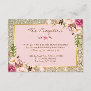 Cartão De Informações Elegante Recepção de Casamento Floral Rosa com Bri