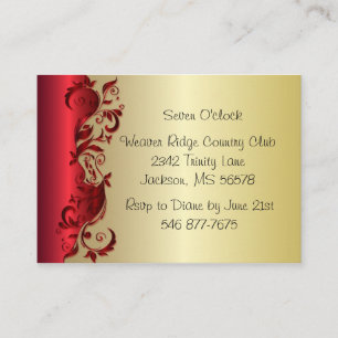 Cartão De Informações Elegante Red & Dourado Florid WedDesign