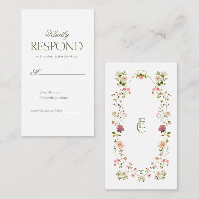 Cartão De Informações Elegante Rococo floral Wedding RSVP (Frente/Verso)