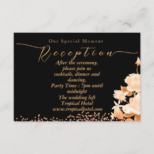 Cartão De Informações Elegante Rosa Dourada Casamento Preto