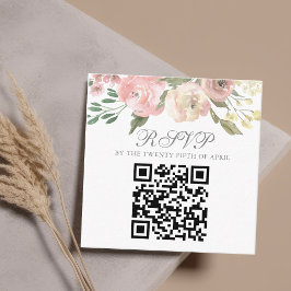Cartão De Informações Elegante Rosa Floral Código QR de Resposta para Ca