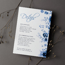 Cartão De Informações Elegante Roteiro Floral Toile Azul Francês Casamen