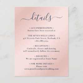 Cartão De Informações Elegante Rótulo Azul Marinho e Rosa Bege Detalhes 