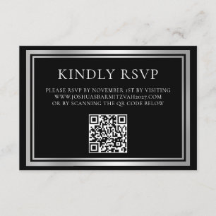 Cartão De Informações Elegante RSVP de Bar Mitzvah Formal Preto Prata