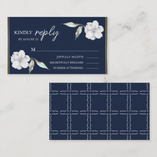 Cartão De Informações Elegante RSVP de casamento floral azul naval 