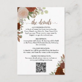 Cartão De Informações Elegante Rust Orange Rosas Casamento Detalhes QR