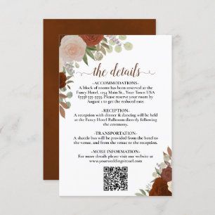 Cartão De Informações Elegante Rust Orange Rosas Casamento Detalhes QR