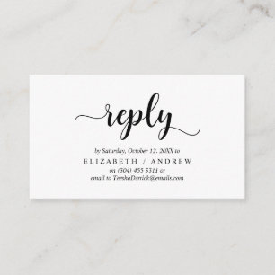 Cartão De Informações Elegante Rustic Black, RSVP de Casamento, responda