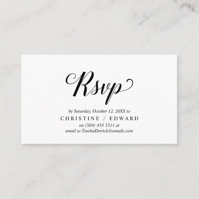 Cartão De Informações Elegante Rustic, Black Script, resposta RSVP (Frente)