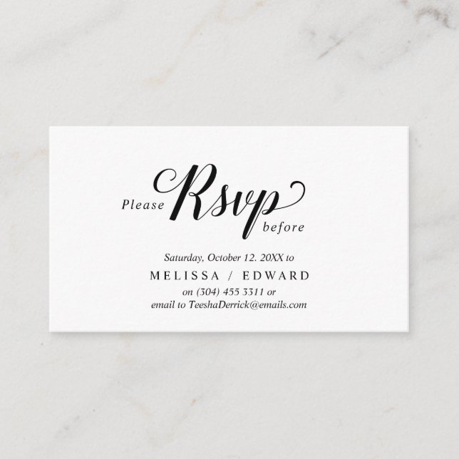 Cartão De Informações Elegante Rustic, Black Script, RSVP respondem, Res (Frente)