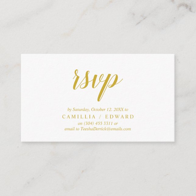 Cartão De Informações Elegante Rustic, Dourado Script, resposta RSVP (Frente)