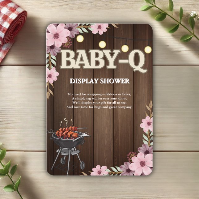 Cartão De Informações Elegante Rustic Floral Baby-Q Grill Chá de fraldas (Criador carregado)