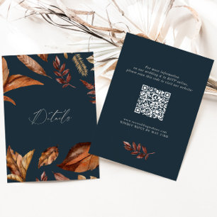 Cartão De Informações Elegante Rustic Floral Código QR Marinho de Casame
