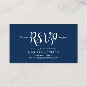 Cartão De Informações Elegante Rustic Marinho Blue, RSVP do Partido, res