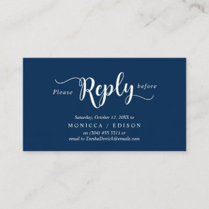 Cartão De Informações Elegante Rustic Marinho Blue, RSVP do Partido, res