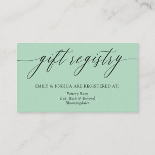 Cartão De Informações Elegante Sage Green Calliographic Gift Registry En