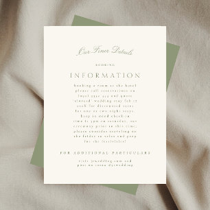 Cartão De Informações Elegante Sage Green Cream Script Formal O Casament
