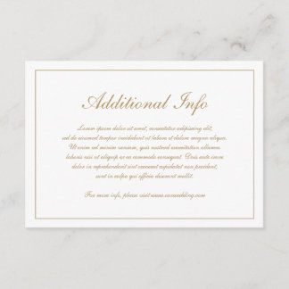 Cartão De Informações Elegante Script Simples Formal Dourado Casamento