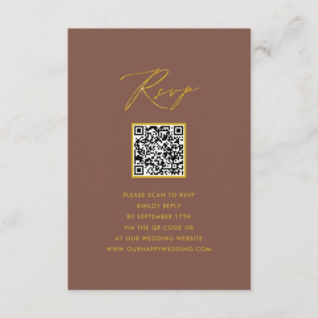 Cartão De Informações Elegante Script Terracota Simples QR Casamento RSV (Frente)