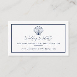 Cartão De Informações Elegante Seashell Beach Marinho Blue Wedding Websi