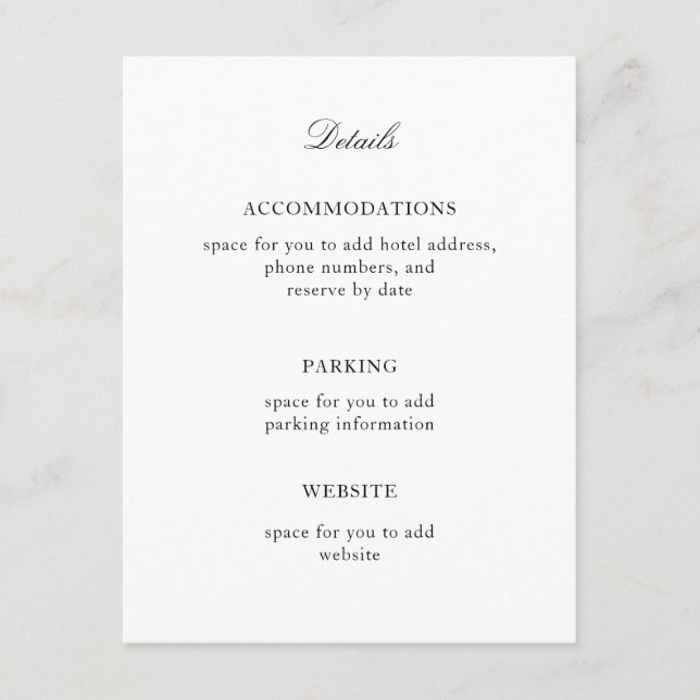 Cartão De Informações Elegante, Simples Preto e Branco (Frente)