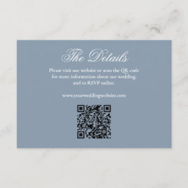 Cartão De Informações Elegante Site de Casamento Minimalista QR em Azul 