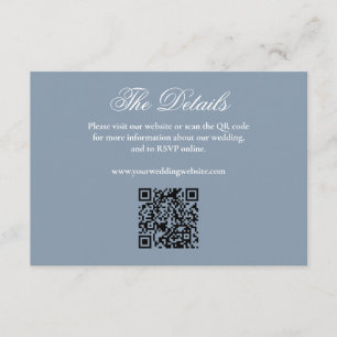 Cartão De Informações Elegante Site de Casamento Minimalista QR em Azul