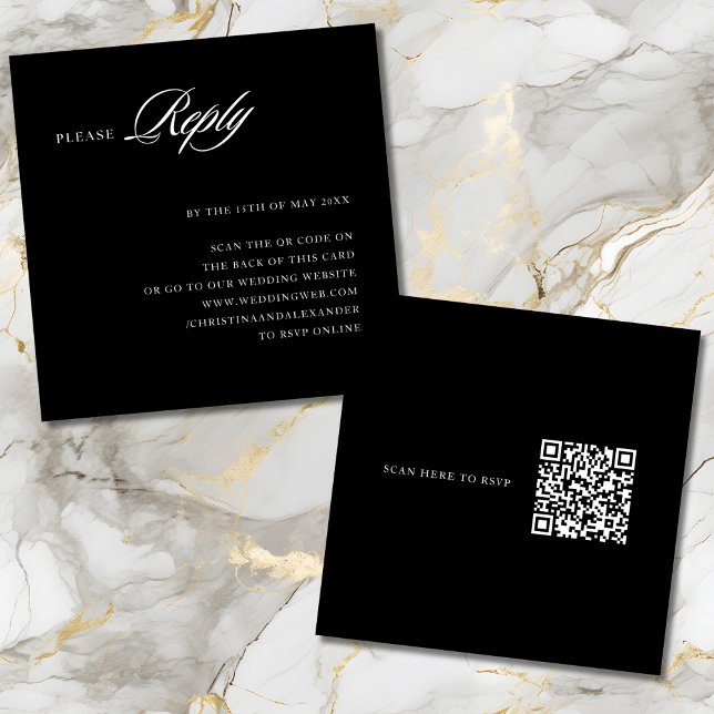 Cartão De Informações Elegante Sofisticado com Estilo RSVP Código QR (Criador carregado)