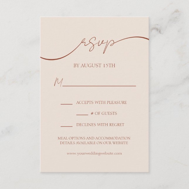 Cartão De Informações Elegante Terracotta Modern Script Wedding RSVP (Frente)