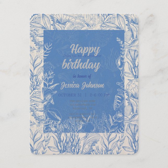 Cartão De Informações Elegante toile azul oceano (Frente)