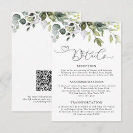 Cartão De Informações Elegante Verde de Eucalipto Código QR Casamento