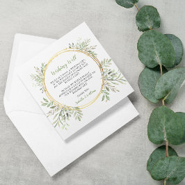 Cartão De Informações Elegante Verde e Moldura Dourada Casamento RSVP