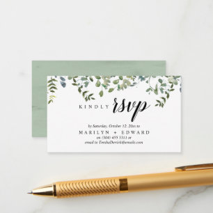 Cartão De Informações Elegante Verde Rustico, Lembrete de RSVP