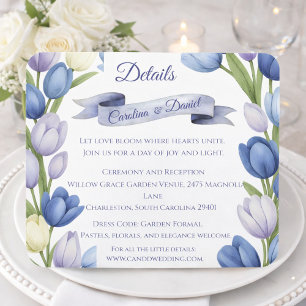 Cartão De Informações Elegante Watercolor Tulip Wreath Casamento Blue Iv