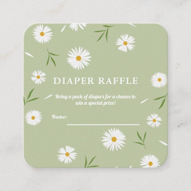 Cartão De Informações Elegante White Daisies Chá de fraldas Raffle Frald (Frente)