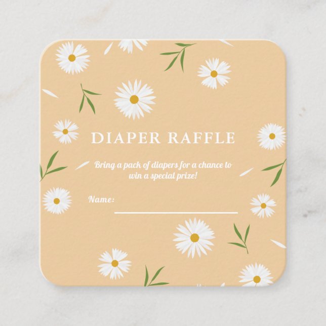 Cartão De Informações Elegante White Daisies Chá de fraldas Raffle Frald (Frente)