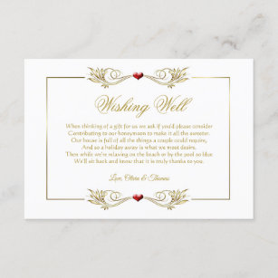 Cartão De Informações Elegante White Dourado Quadro Vermelho Coração Ver