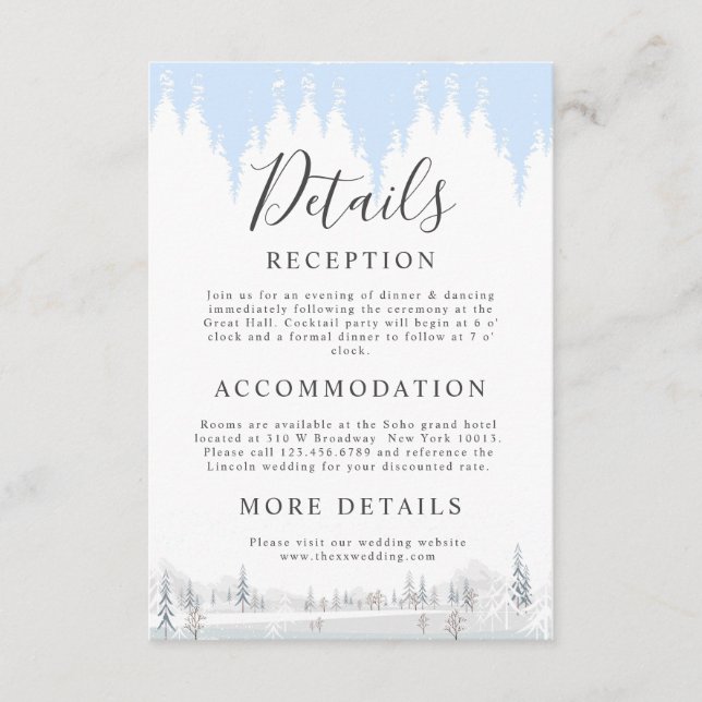 Cartão De Informações Elegante Winter Wonderland Snowflakes (Frente)