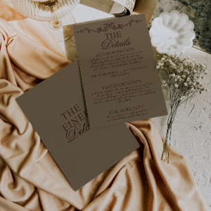 Cartão De Informações Elegantes Detalhes de Casamento Boho Floral Bege B