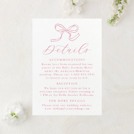 Cartão De Informações Elegantes Detalhes de Casamento com Laço Rosa