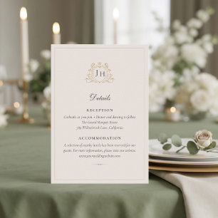 Cartão De Informações Elegantes Detalhes de Casamento com Monograma de C