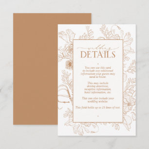 Cartão De Informações Elegantes detalhes de casamento em arte linear flo