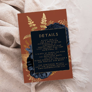 Cartão De Informações Elegantes Detalhes de Casamento em Azul Naval Dour