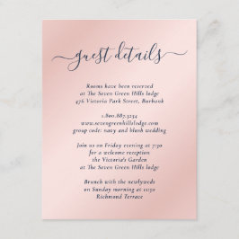 Cartão De Informações Elegantes Detalhes de Casamento em Azul Naval e Ro