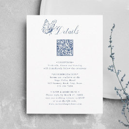 Cartão De Informações Elegantes Detalhes de Casamento em Caligrafia Azul