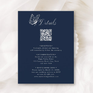 Cartão De Informações Elegantes Detalhes de Casamento em Caligrafia Azul